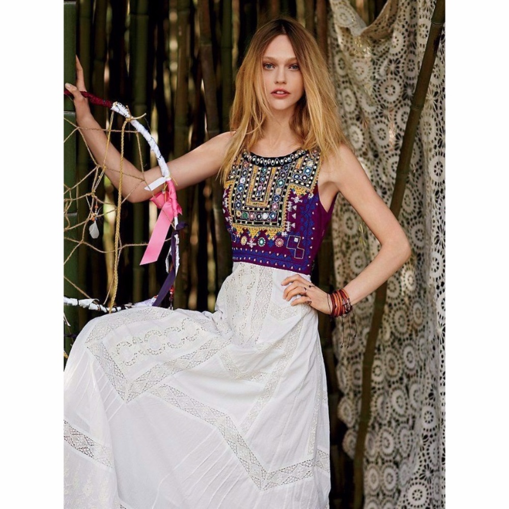 Free People Ethnic Romance Embellished Maxi Dress